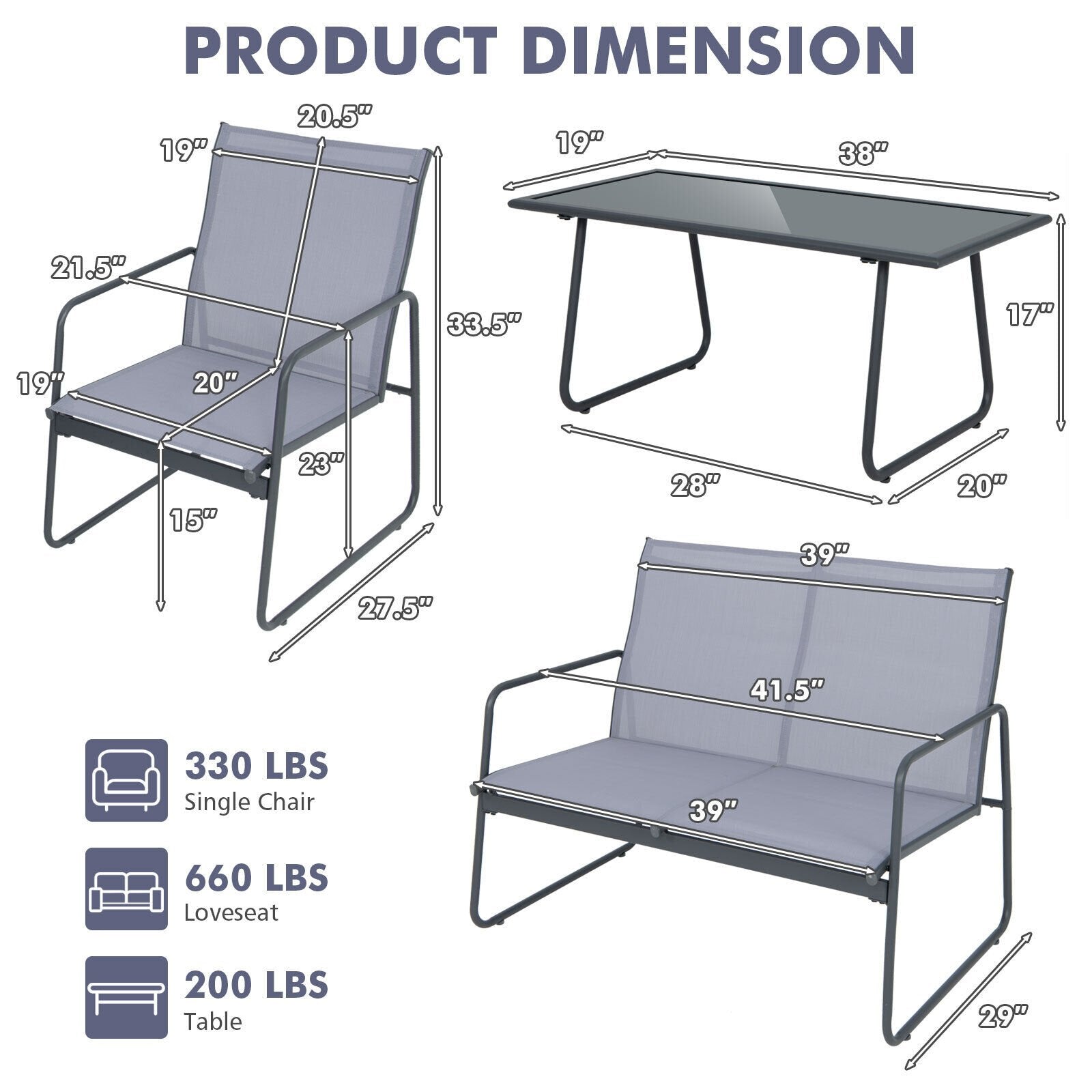 4 Pieces of Metal Patio Furniture Chat Set with Tempered Glass Coffee Table, Gray Patio Conversation Sets   at Gallery Canada