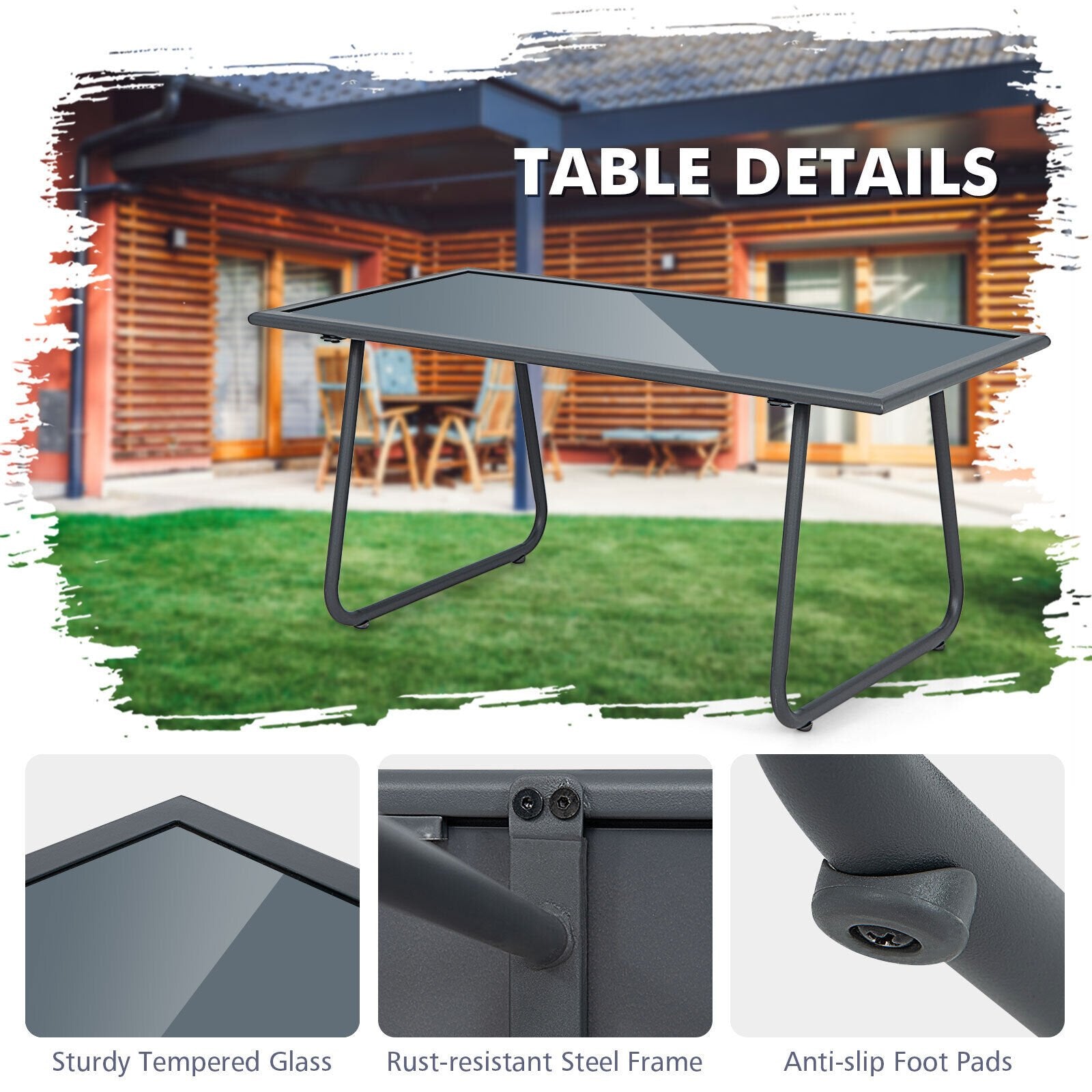 4 Pieces of Metal Patio Furniture Chat Set with Tempered Glass Coffee Table, Gray Patio Conversation Sets   at Gallery Canada