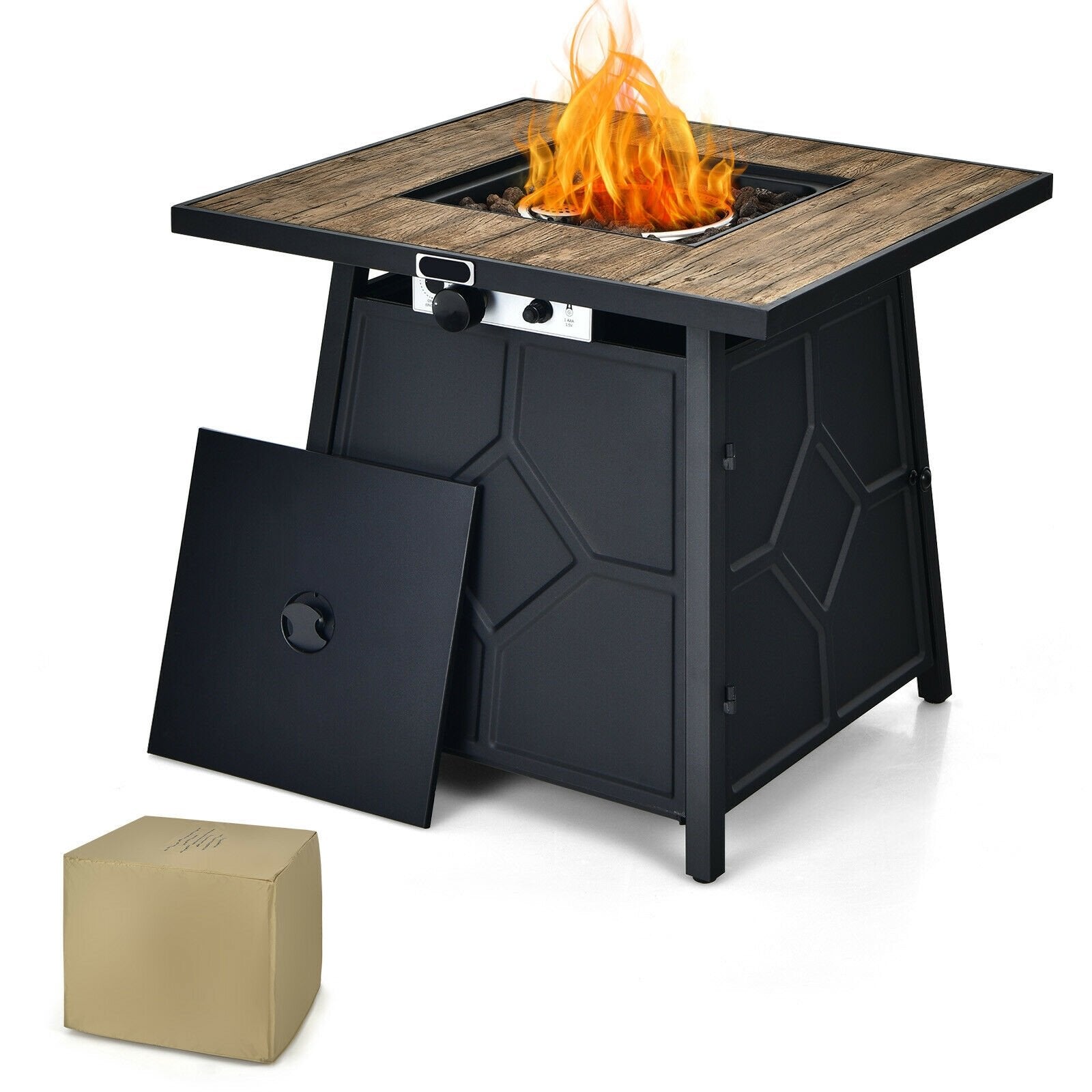 40 000 BTU 28 Inches Propane Gas Fire Pit Table With Cover, Black Fire Pit Tables   at Gallery Canada