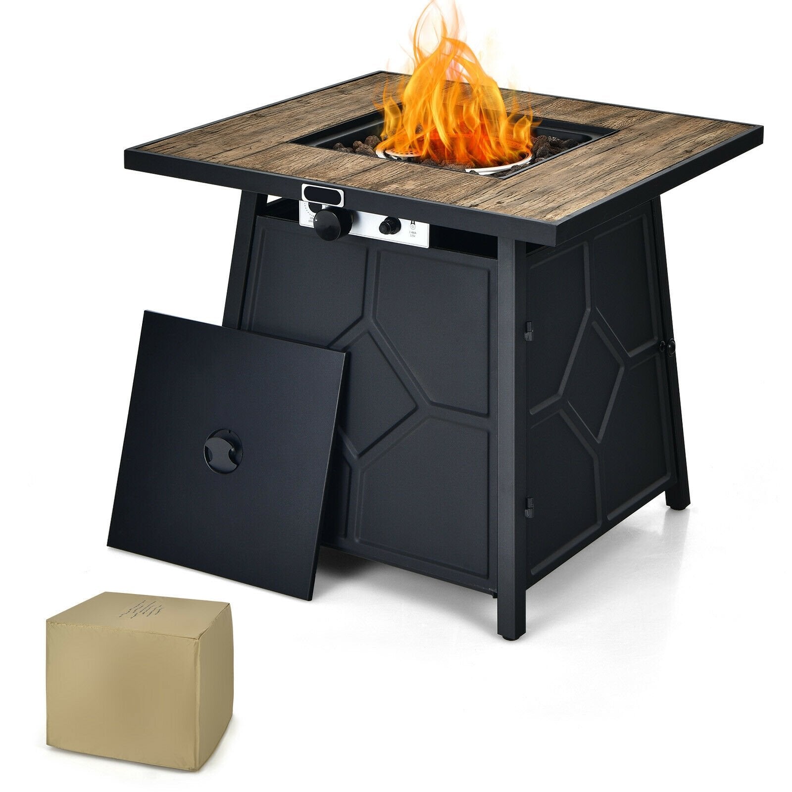 40 000 BTU 28 Inches Propane Gas Fire Pit Table With Cover, Black - Gallery Canada