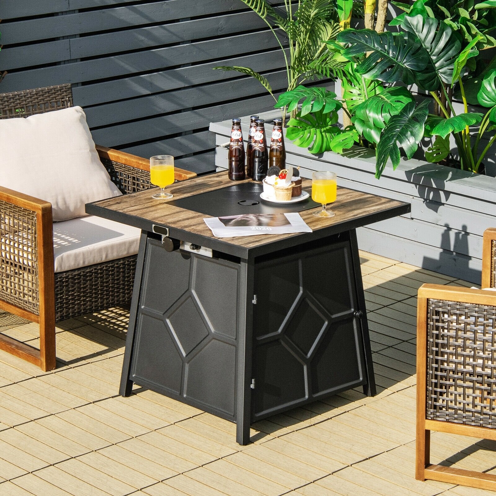 40 000 BTU 28 Inches Propane Gas Fire Pit Table With Cover, Black Fire Pit Tables   at Gallery Canada