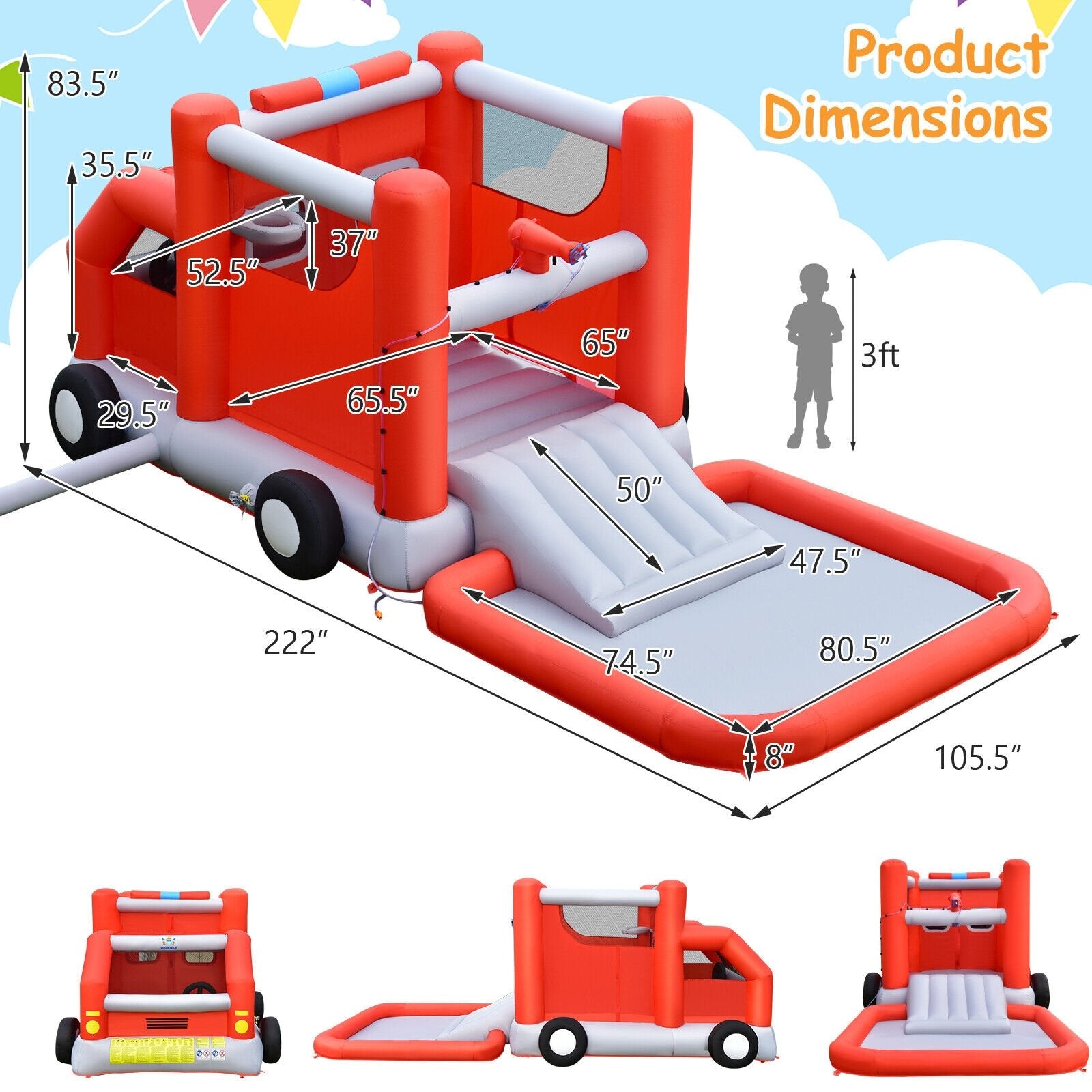 Fire Truck Themed Inflatable Castle Water Park Kids Bounce House without Blower - Gallery Canada