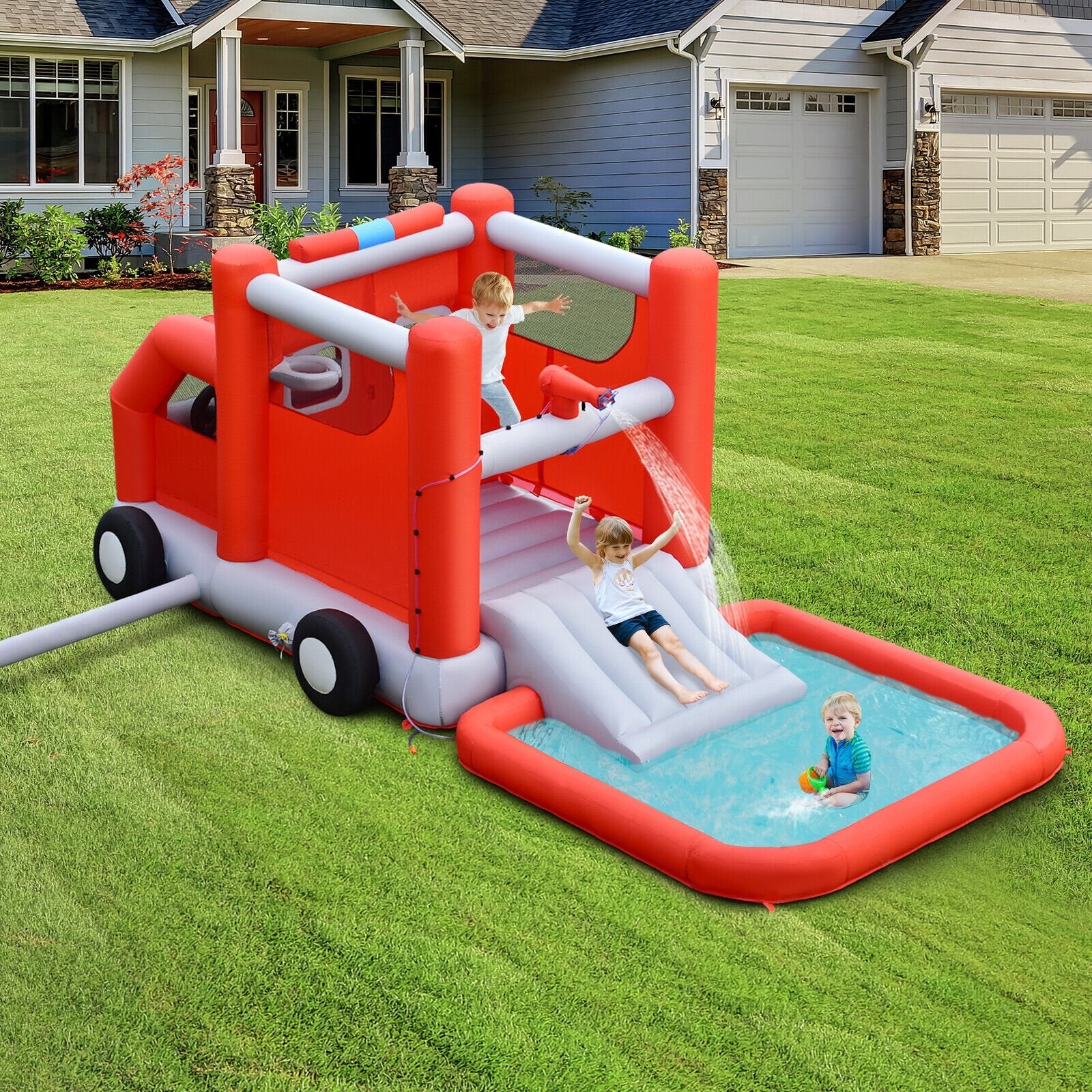 Fire Truck Themed Inflatable Castle Water Park Kids Bounce House without Blower Bounce House   at Gallery Canada