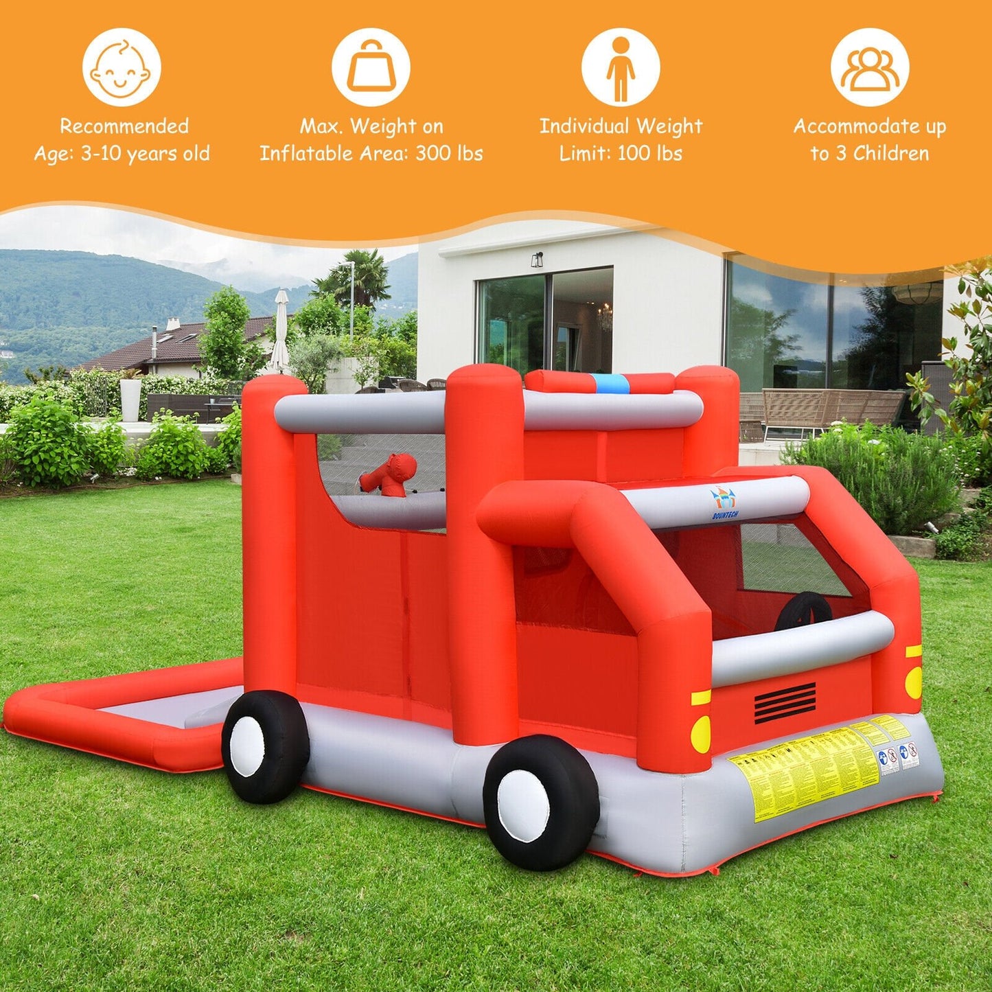 Fire Truck Themed Inflatable Castle Water Park Kids Bounce House without Blower - Gallery Canada