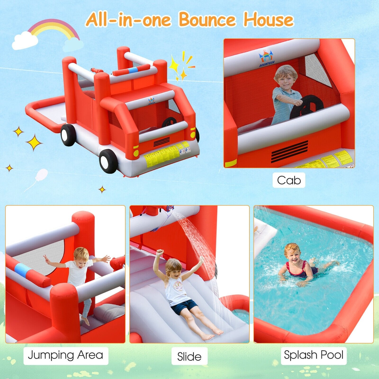 Fire Truck Themed Inflatable Castle Water Park Kids Bounce House without Blower Bounce House   at Gallery Canada