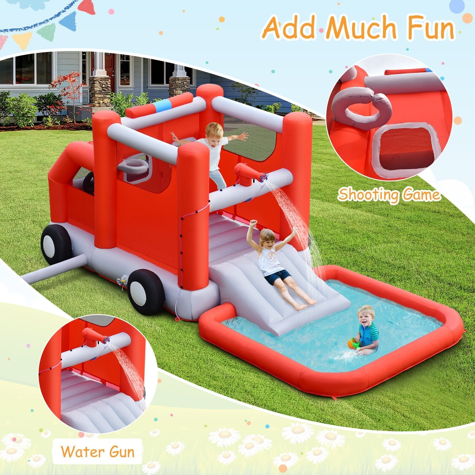 Fire Truck Themed Inflatable Castle Water Park Kids Bounce House without Blower Bounce House   at Gallery Canada