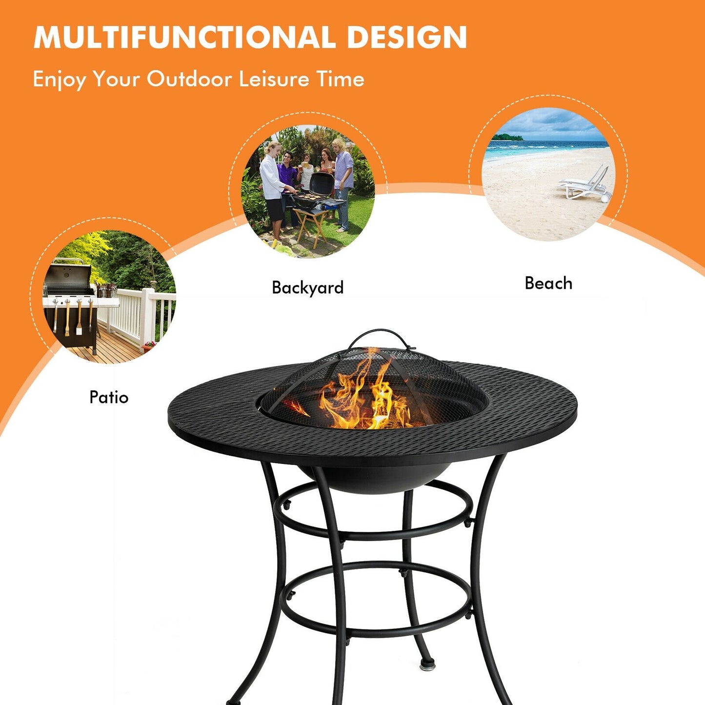 31.5 Inch Patio Fire Pit Dining Table With Cooking BBQ Grate, Black Fire Pit Tables   at Gallery Canada