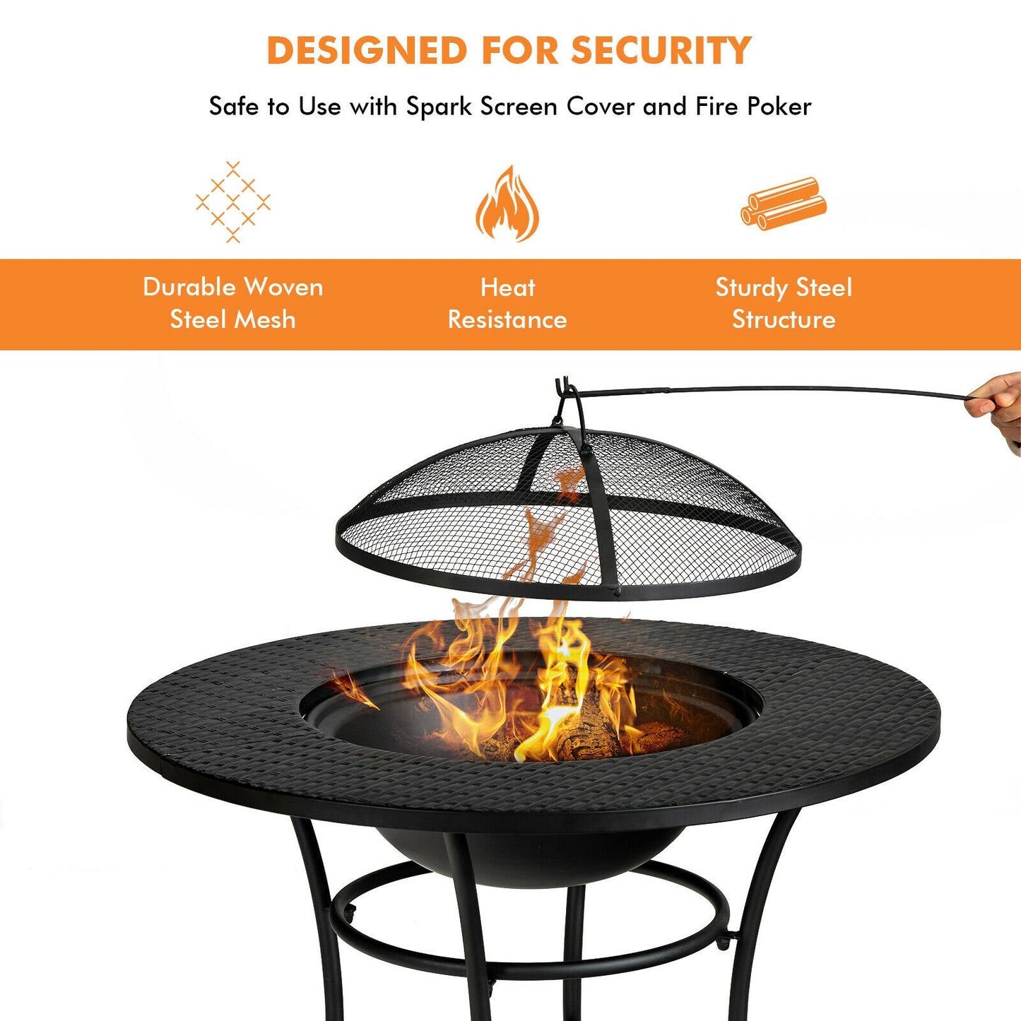 31.5 Inch Patio Fire Pit Dining Table With Cooking BBQ Grate, Black - Gallery Canada