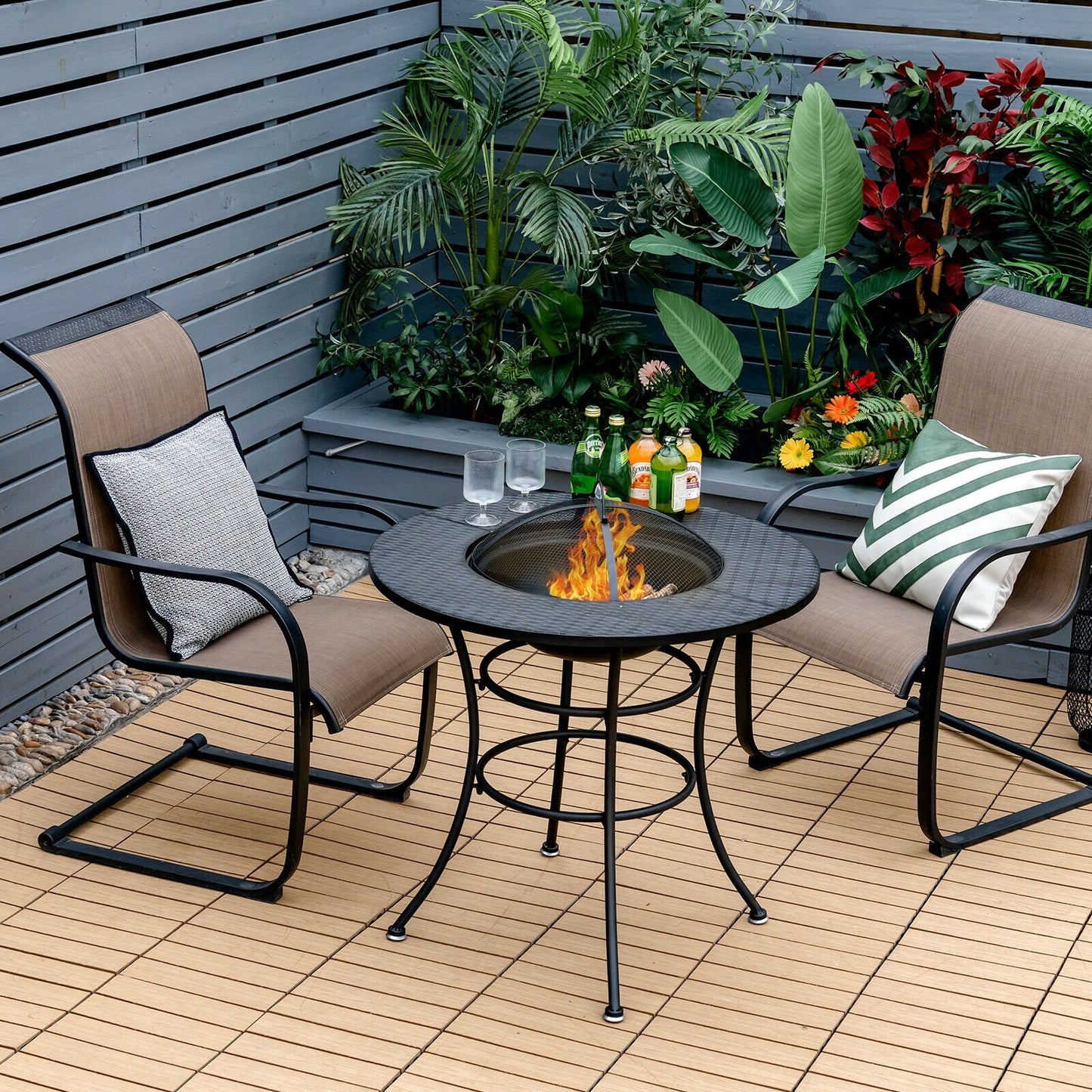 31.5 Inch Patio Fire Pit Dining Table With Cooking BBQ Grate, Black - Gallery Canada