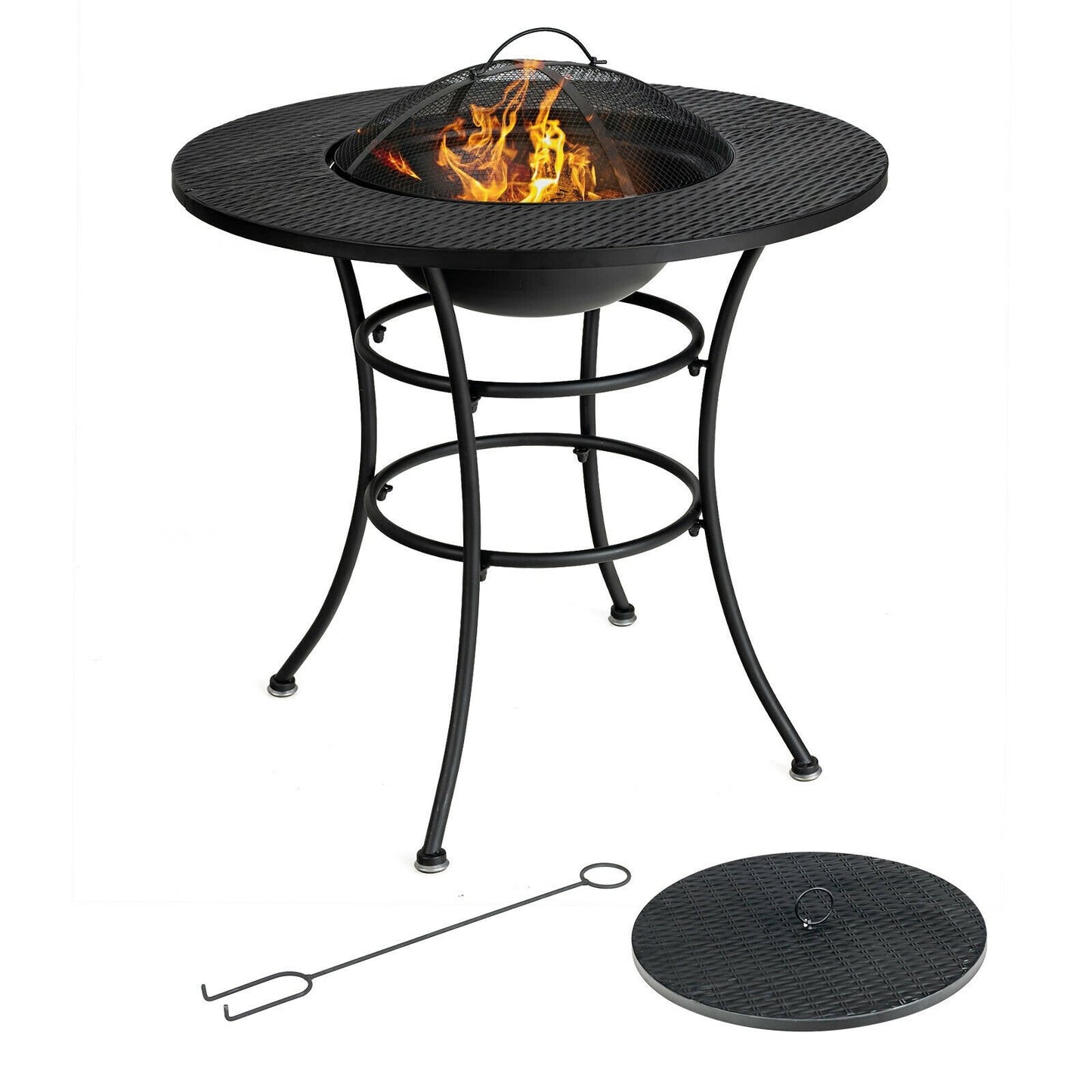 31.5 Inch Patio Fire Pit Dining Table With Cooking BBQ Grate, Black Fire Pit Tables   at Gallery Canada