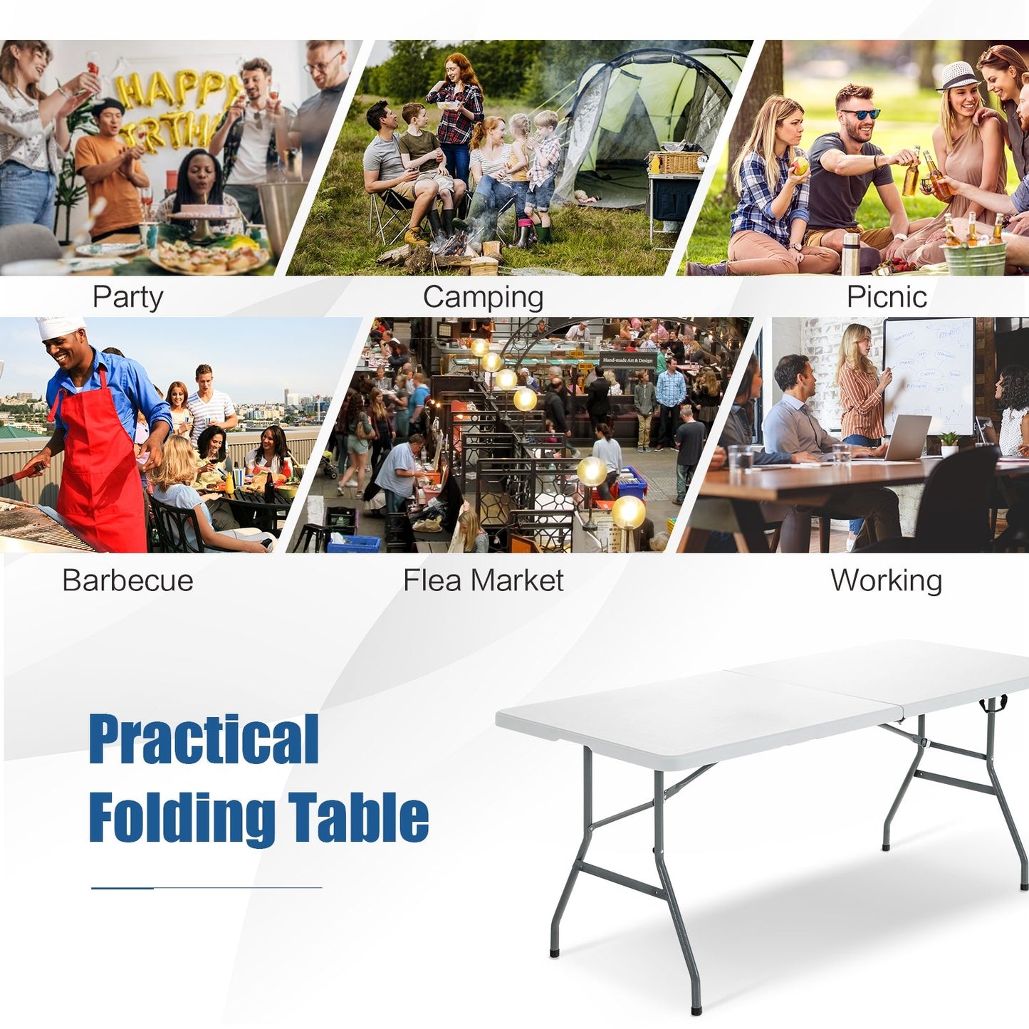 6' Folding Portable Plastic Outdoor Camp Table, White Camping Furniture   at Gallery Canada