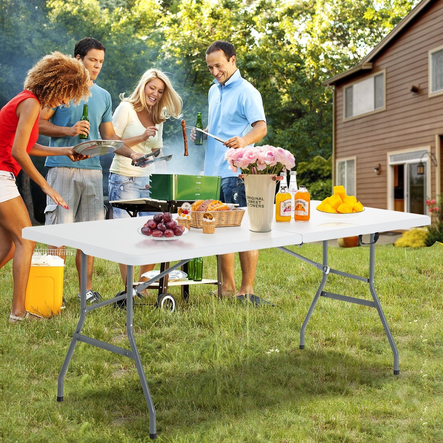 6' Folding Portable Plastic Outdoor Camp Table, White Camping Furniture   at Gallery Canada