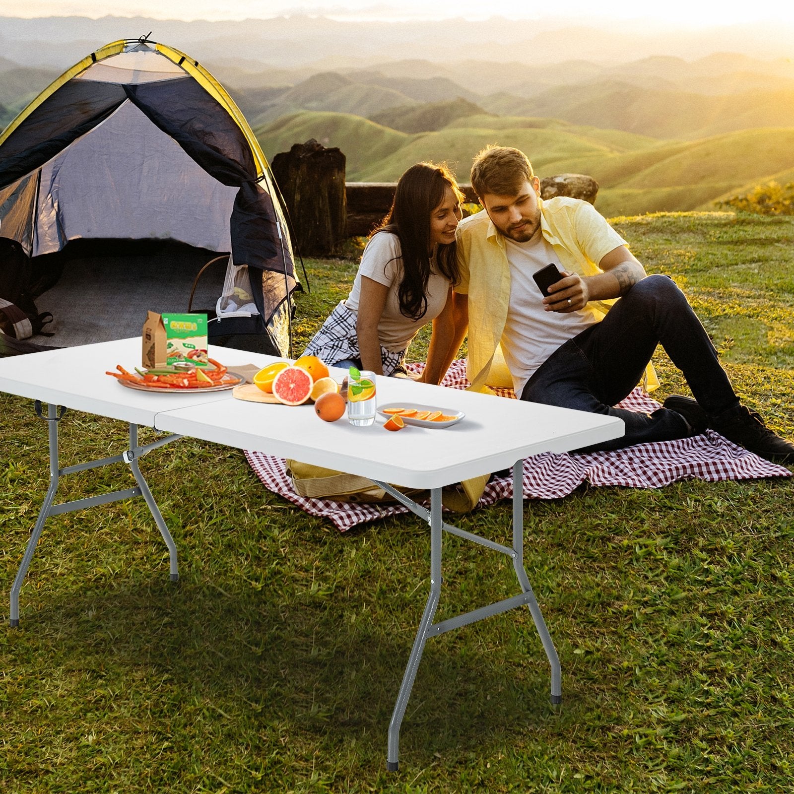 6' Folding Portable Plastic Outdoor Camp Table, White - Gallery Canada