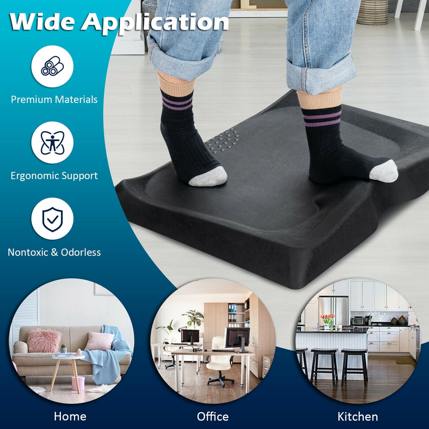 Portable Anti-Fatigue Standing Mat with Massage Point and Diverse Terrain for Office and Home, Black Sport Equipments   at Gallery Canada