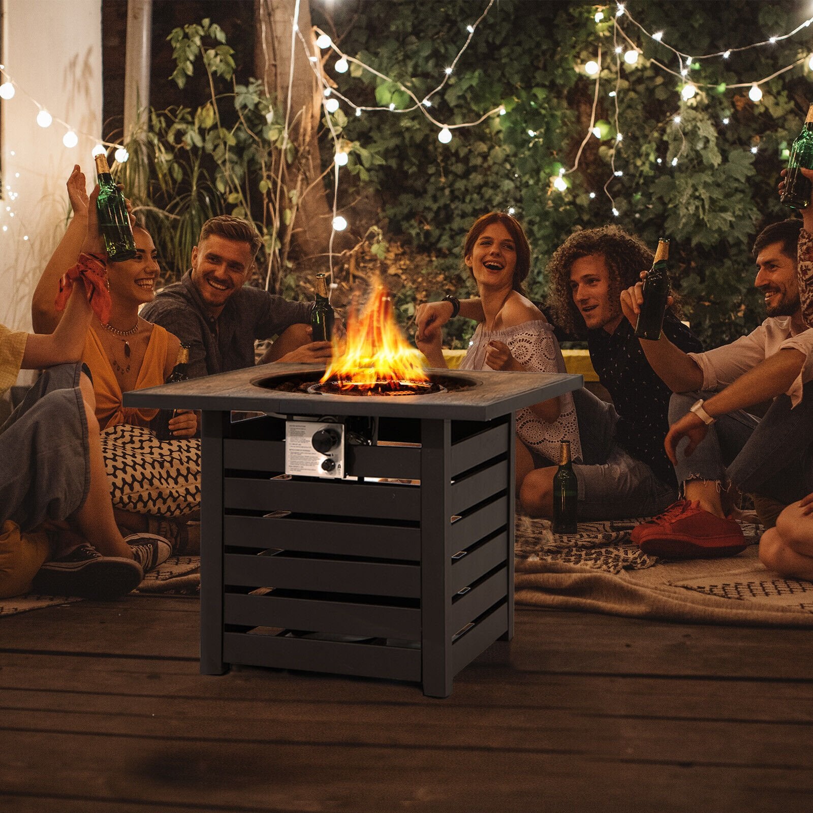 Square Propane Fire Pit Table with Lava Rocks and Rain Cover, Black Fire Pit Tables   at Gallery Canada