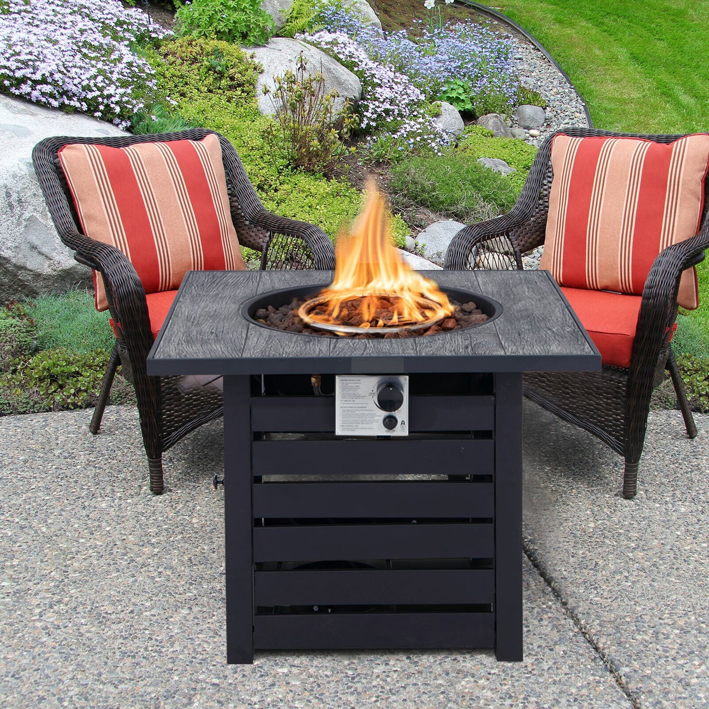 Square Propane Fire Pit Table with Lava Rocks and Rain Cover, Black Fire Pit Tables   at Gallery Canada