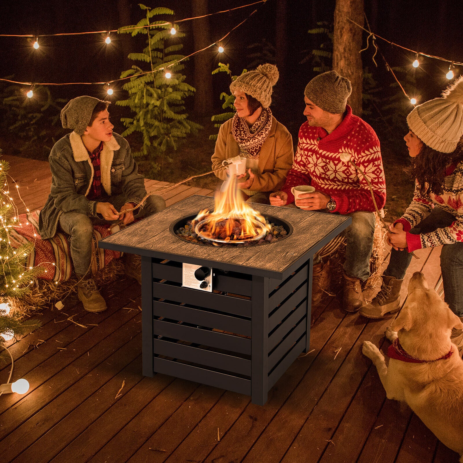 Square Propane Fire Pit Table with Lava Rocks and Rain Cover, Black Fire Pit Tables at Gallery Canada