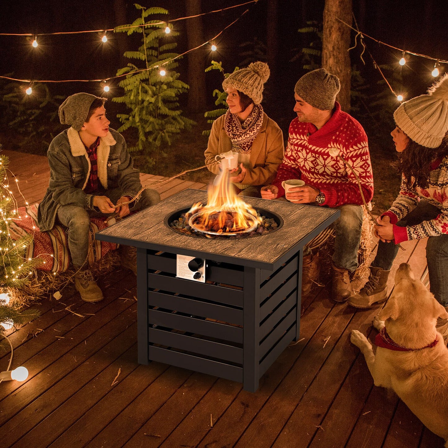 Square Propane Fire Pit Table with Lava Rocks and Rain Cover, Black Fire Pit Tables   at Gallery Canada