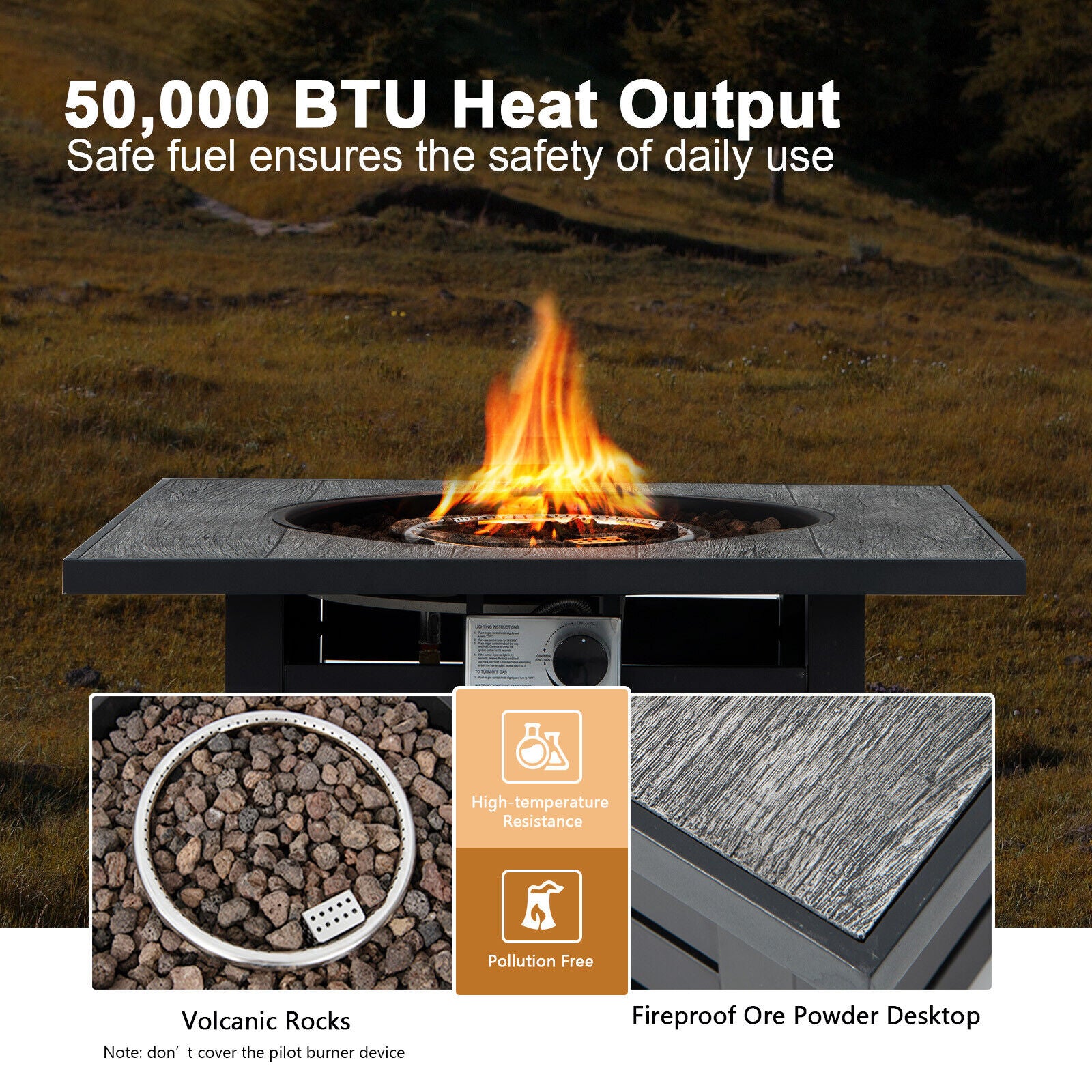 Square Propane Fire Pit Table with Lava Rocks and Rain Cover, Black Fire Pit Tables at Gallery Canada