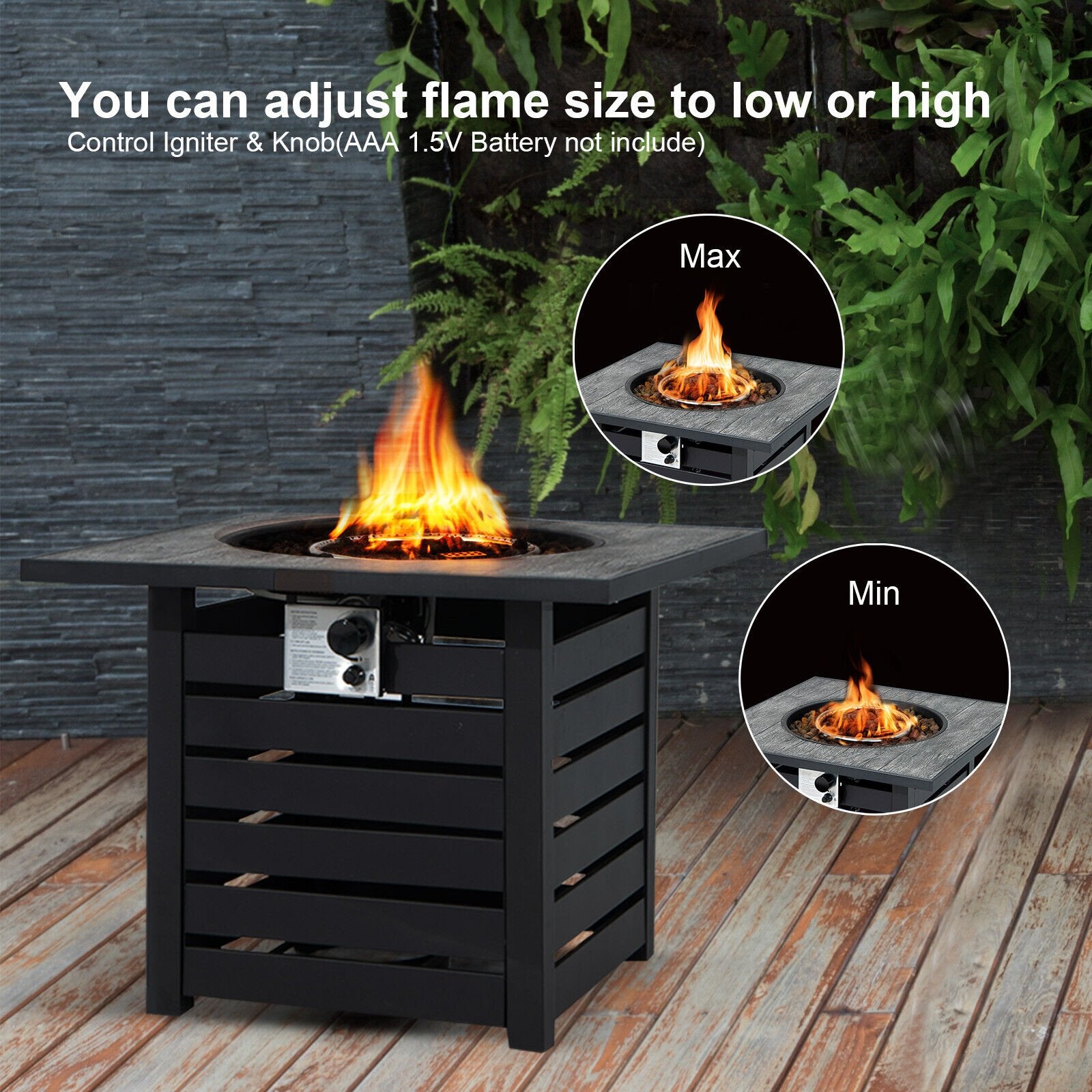 Square Propane Fire Pit Table with Lava Rocks and Rain Cover, Black Fire Pit Tables   at Gallery Canada