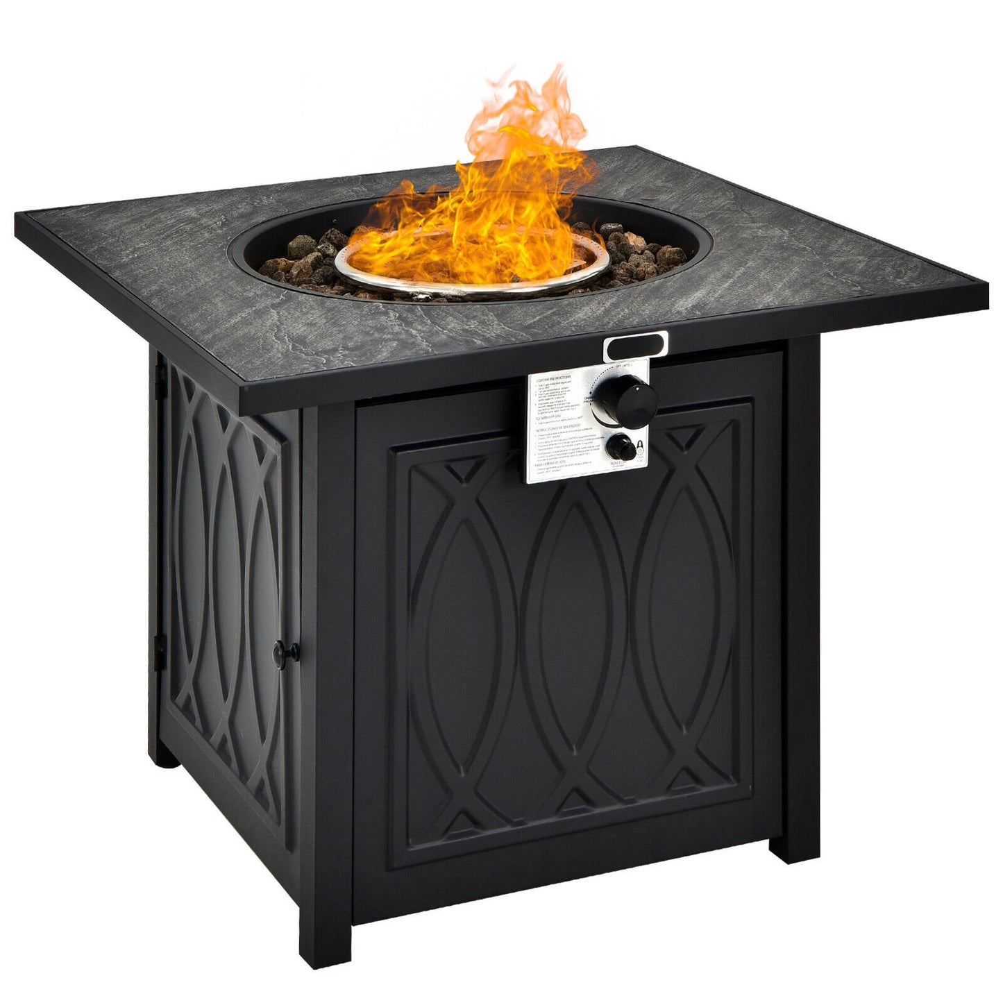 32 Inch Propane Fire Pit Table Square Tabletop with Lava Rocks Cover 50000 BTU, Black - Gallery Canada