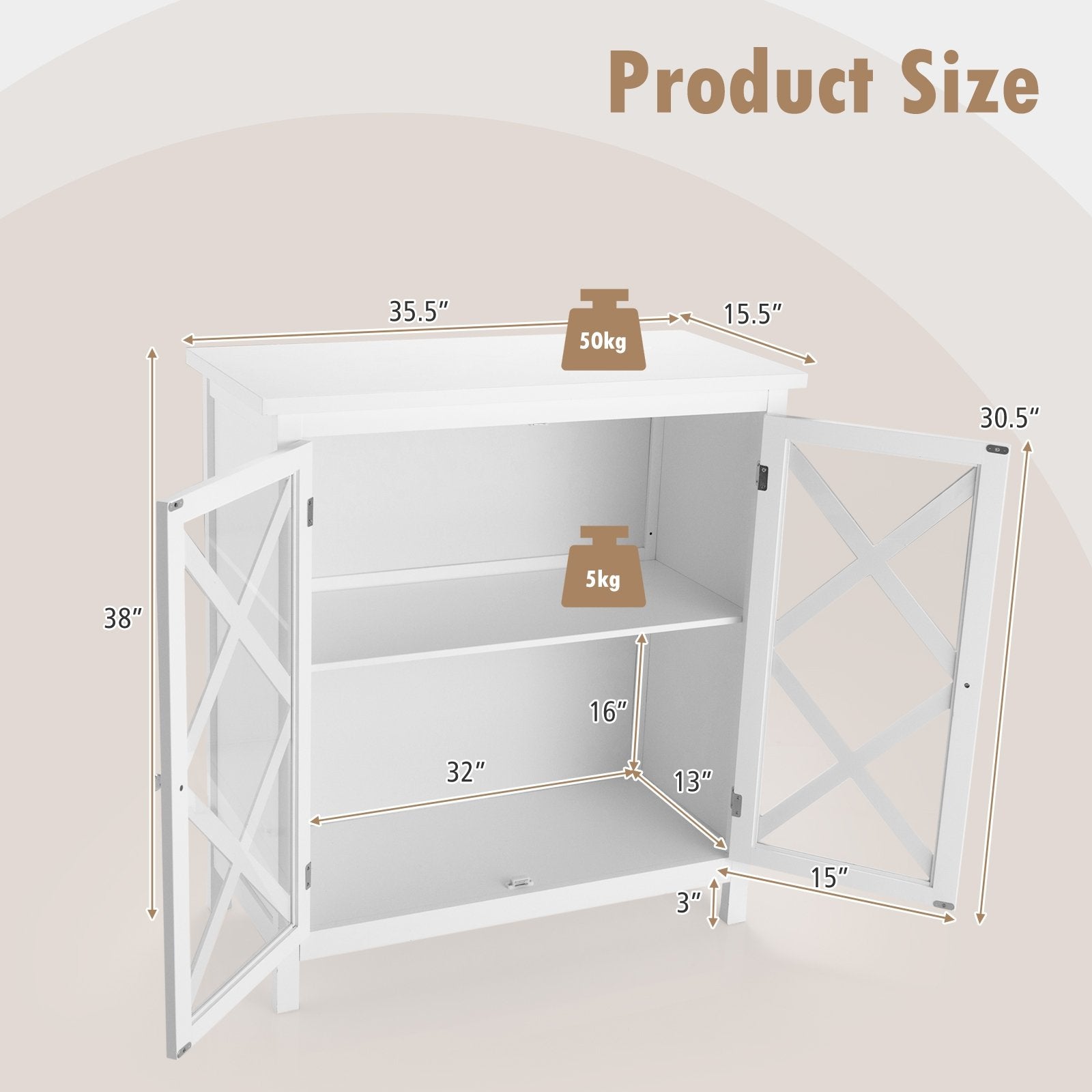 Freestanding Kitchen Buffet Cabinet with Glass Doors and Adjustable Shelf, White Sideboards Cabinets & Buffets   at Gallery Canada