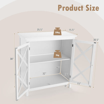 Freestanding Kitchen Buffet Cabinet with Glass Doors and Adjustable Shelf, White Sideboards Cabinets & Buffets   at Gallery Canada