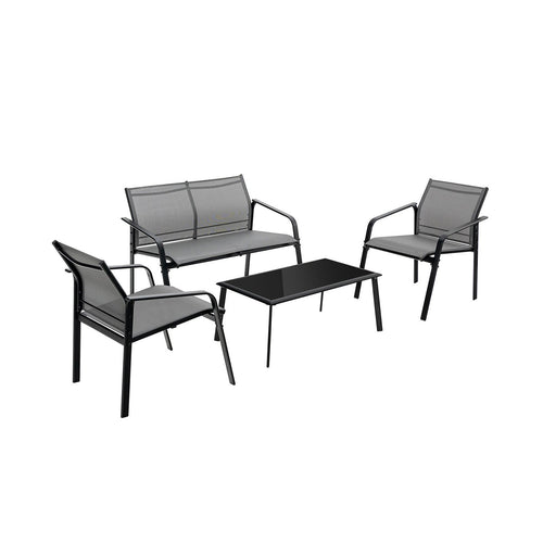 4 Pieces Patio Furniture Set with Armrest Loveseat Sofas and Glass Table Deck, Gray