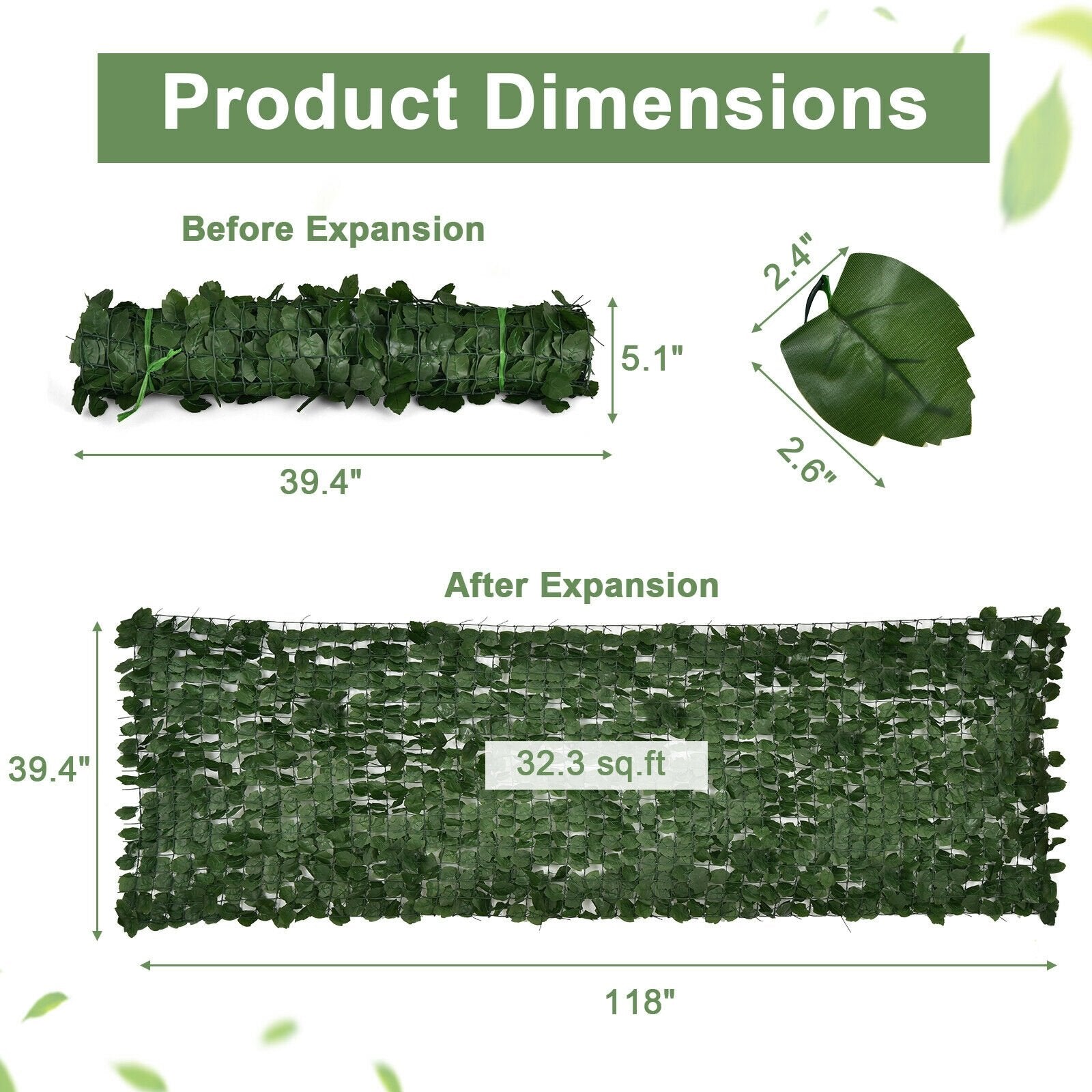 4 Pieces 118 x 39 Inch Artificial Ivy Privacy Fence Screen for Fence Decor, Green Decorative Fencing & Flooring   at Gallery Canada