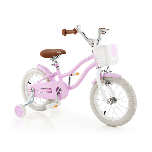 14 Inch Kid's Bike with Removable Training Wheels and Basket, Purple