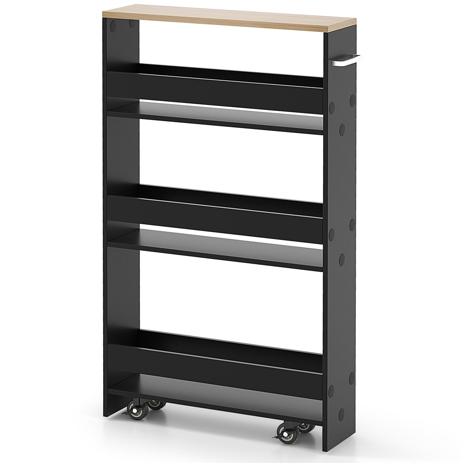 Rolling Kitchen Slim Storage Cart Mobile Shelving Organizer with Handle, Black Kitchen Islands & Carts   at Gallery Canada