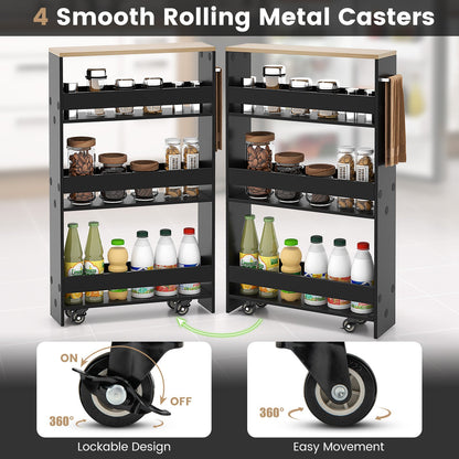 Rolling Kitchen Slim Storage Cart Mobile Shelving Organizer with Handle, Black Kitchen Islands & Carts   at Gallery Canada