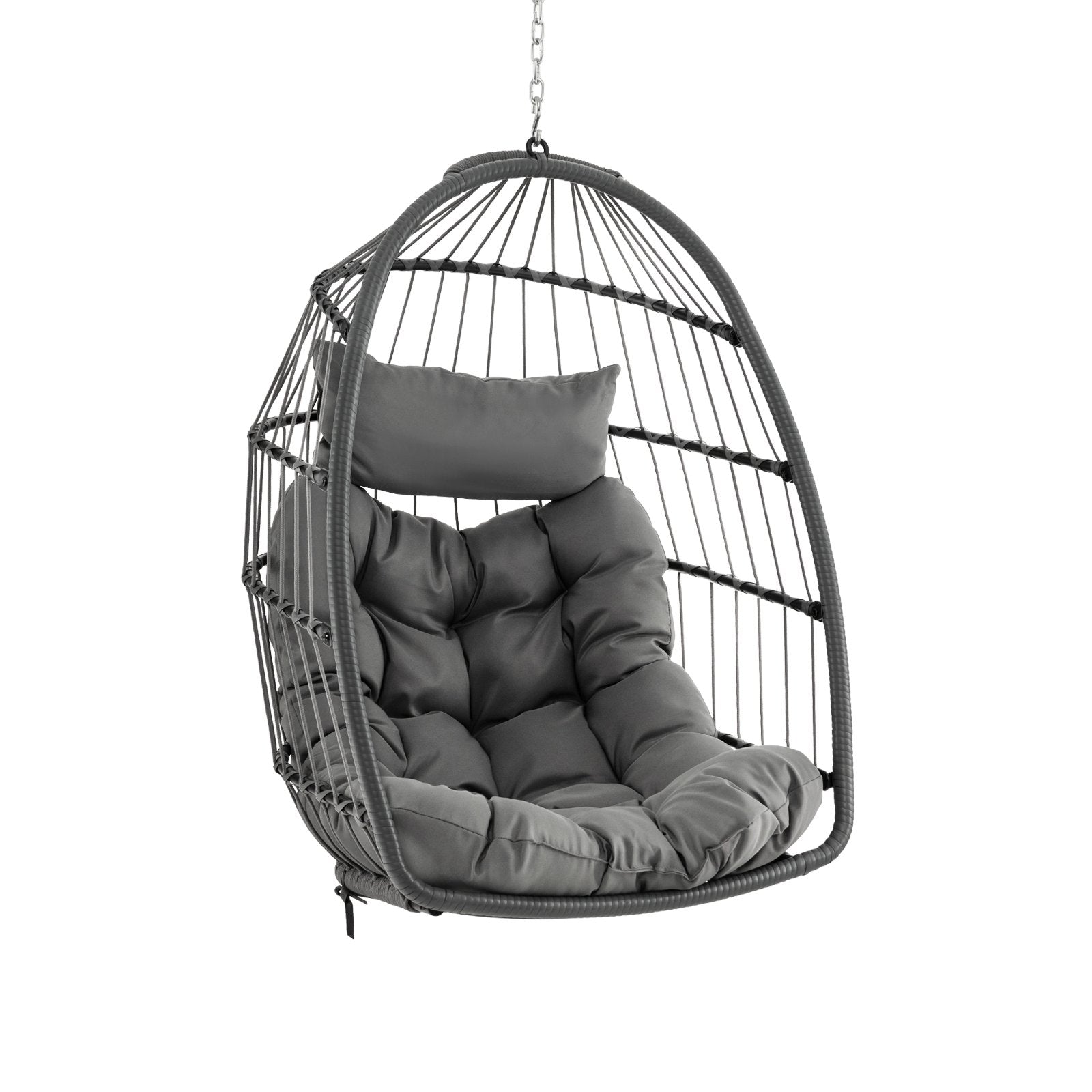 Hanging Egg Chair with Head Pillow and Large Seat Cushion, Gray Porch Swings   at Gallery Canada