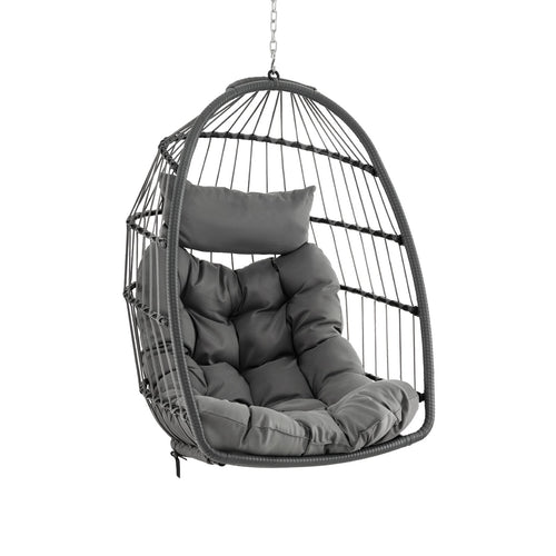 Hanging Egg Chair with Head Pillow and Large Seat Cushion, Gray