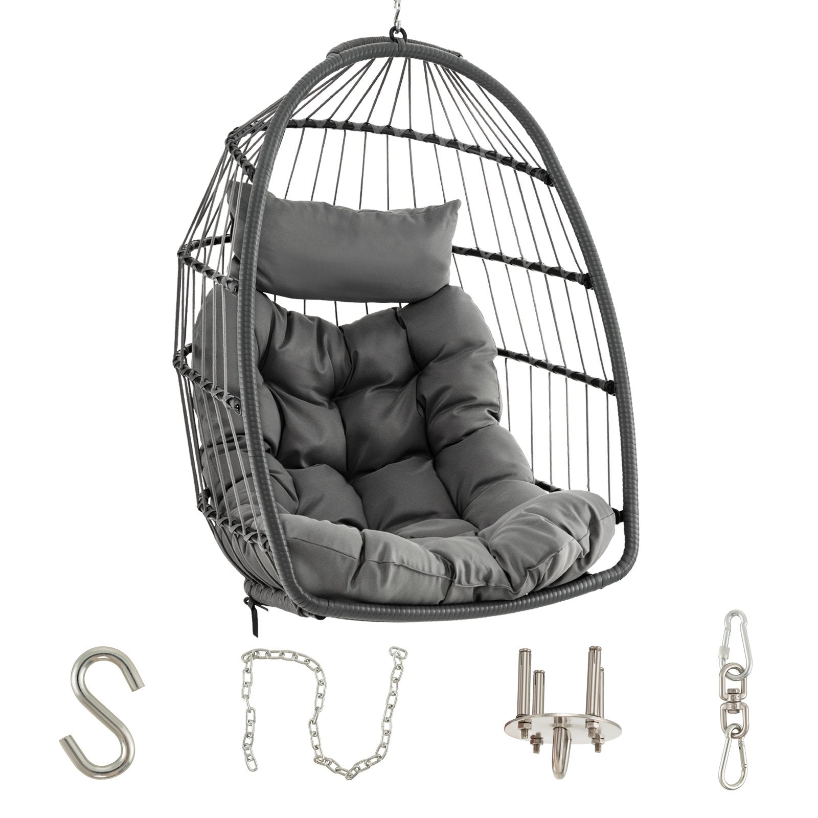 Hanging Egg Chair with Head Pillow and Large Seat Cushion, Gray Porch Swings   at Gallery Canada