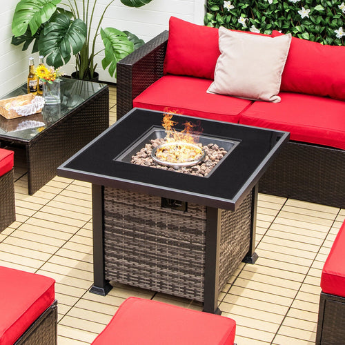 32 Inch Square Propane Fire Pit Table with Lava Rocks Cover, Gray