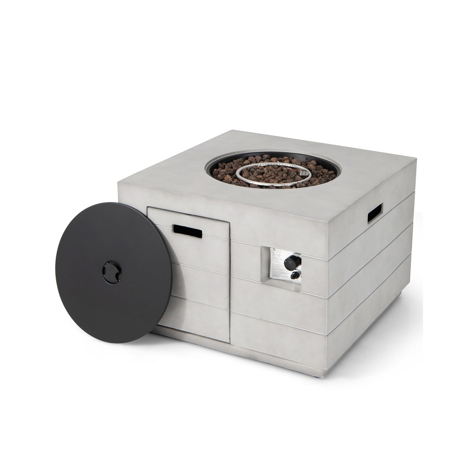 34 Inch Square Concrete Propane Fire Pit Table with Lava Rocks and Cover 50 000 BTU, Gray Fire Pit Tables at Gallery Canada