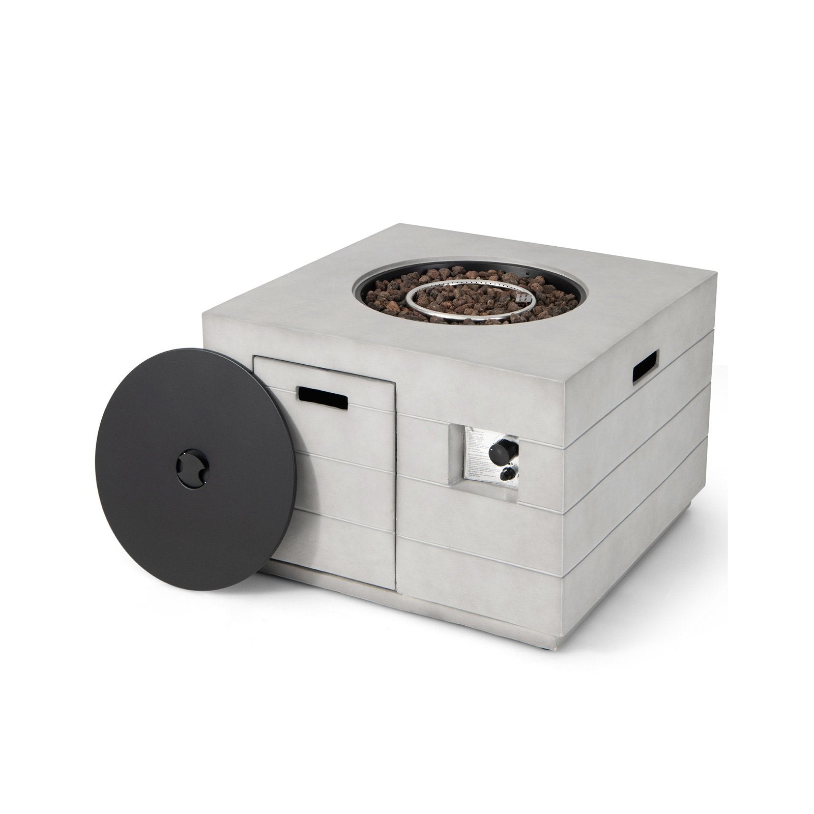 34 Inch Square Concrete Propane Fire Pit Table with Lava Rocks and Cover 50 000 BTU, Gray Fire Pit Tables Gray at Gallery Canada