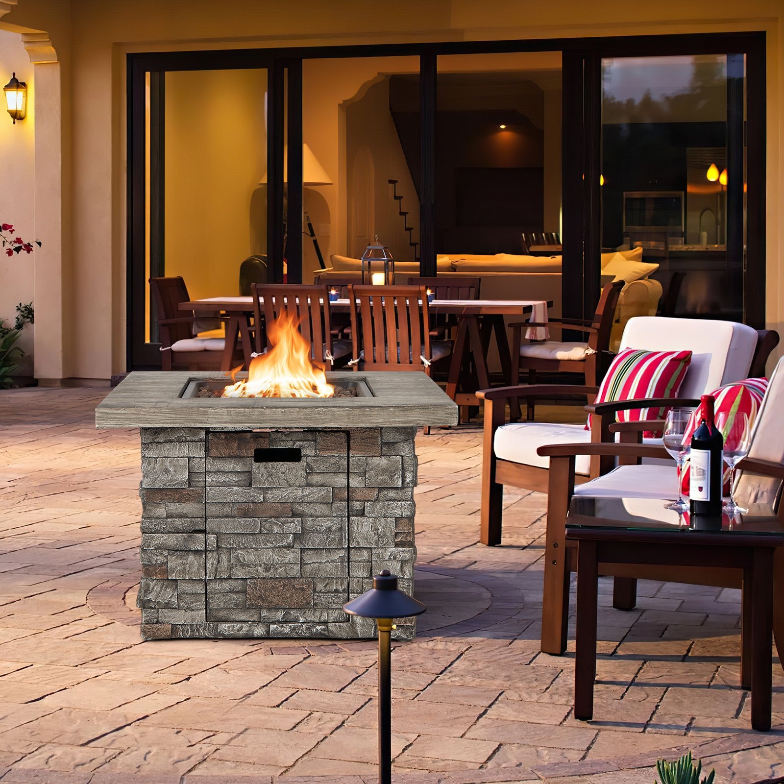 34.5 Inch Square Propane Gas Fire Pit Table with Lava Rock and PVC Cover, Gray Fire Pit Tables   at Gallery Canada