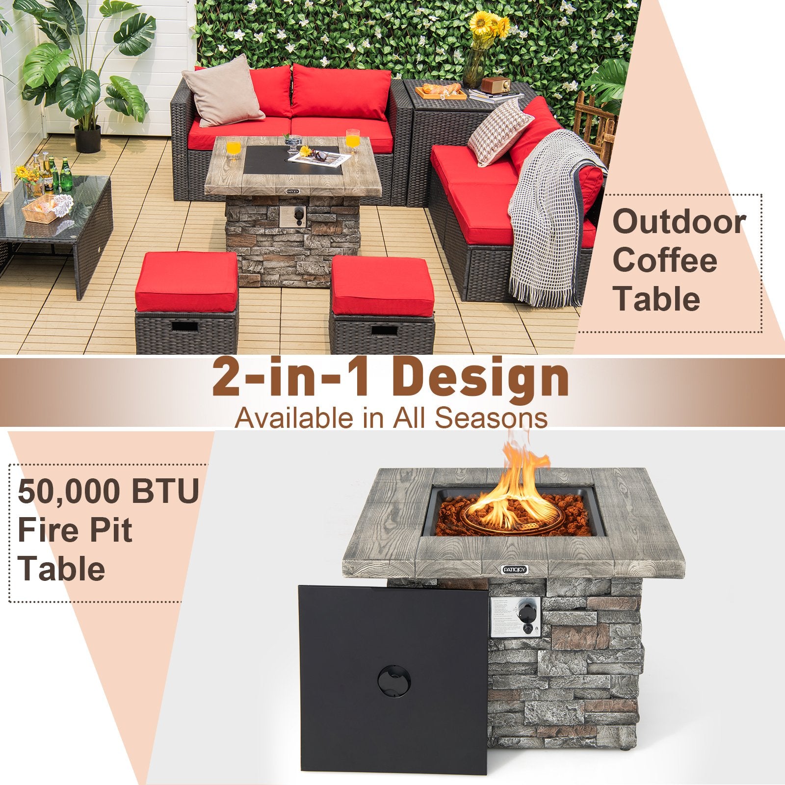 34.5 Inch Square Propane Gas Fire Pit Table with Lava Rock and PVC Cover, Gray Fire Pit Tables   at Gallery Canada