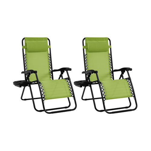 2 Pieces Folding Lounge Chair with Zero Gravity, Green