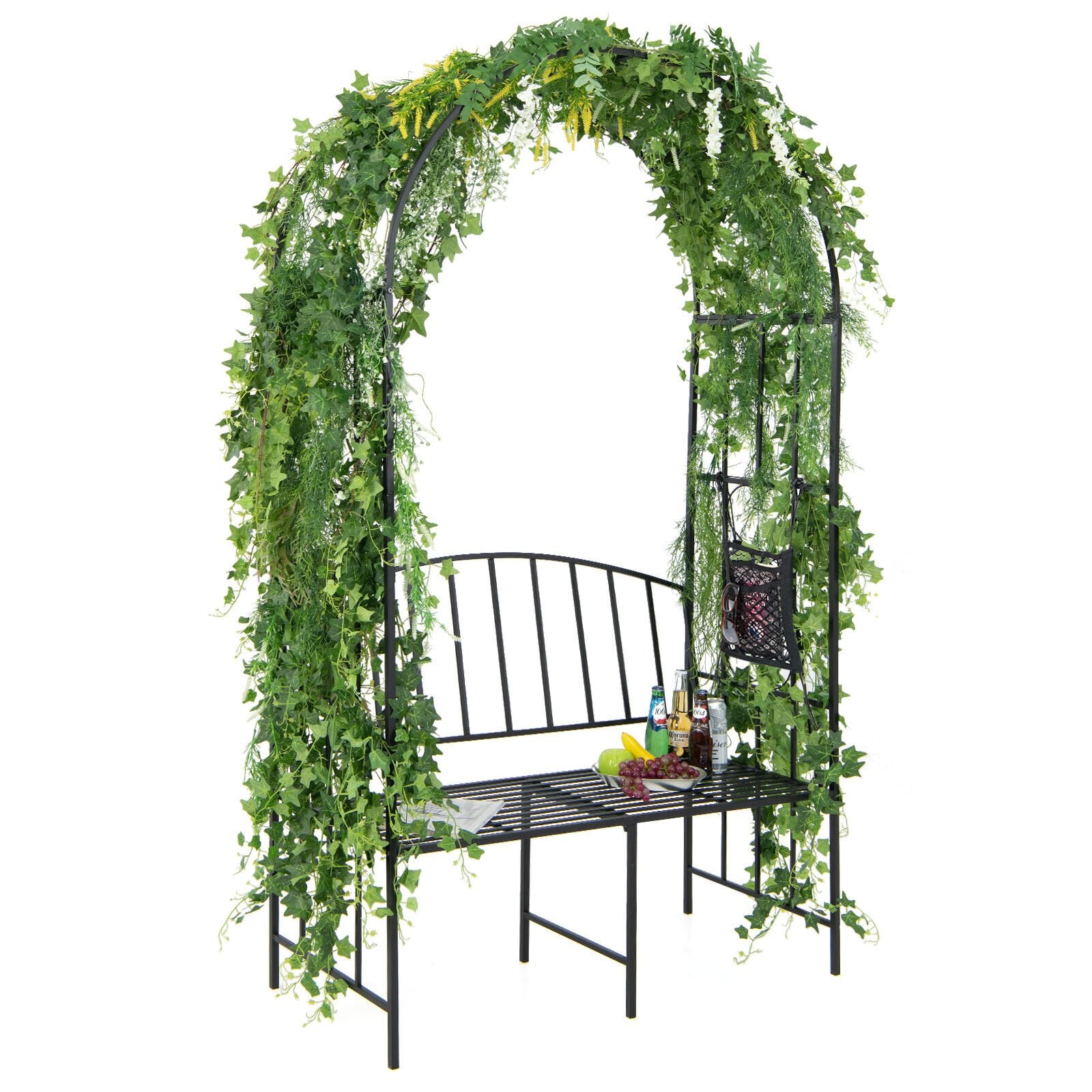 Steel Garden Arch with 2-Seat Bench, Black Outdoor Benches   at Gallery Canada