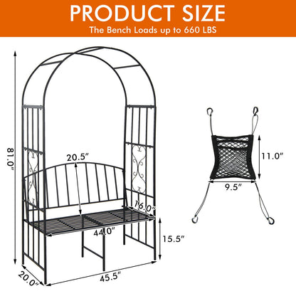 Steel Garden Arch with 2-Seat Bench, Black Outdoor Benches   at Gallery Canada