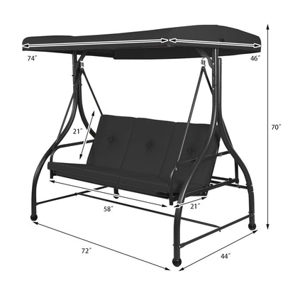 3 Seats Converting Outdoor Swing Canopy Hammock with Adjustable Tilt Canopy, Black Porch Swings   at Gallery Canada