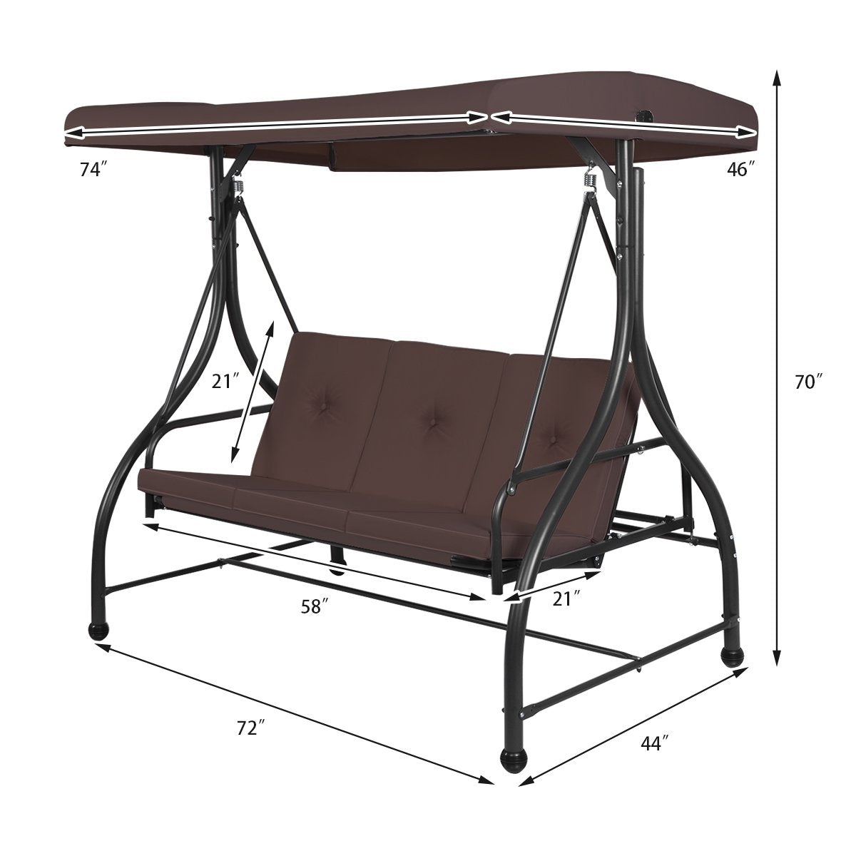 3 Seats Converting Outdoor Swing Canopy Hammock with Adjustable Tilt Canopy, Brown Porch Swings   at Gallery Canada