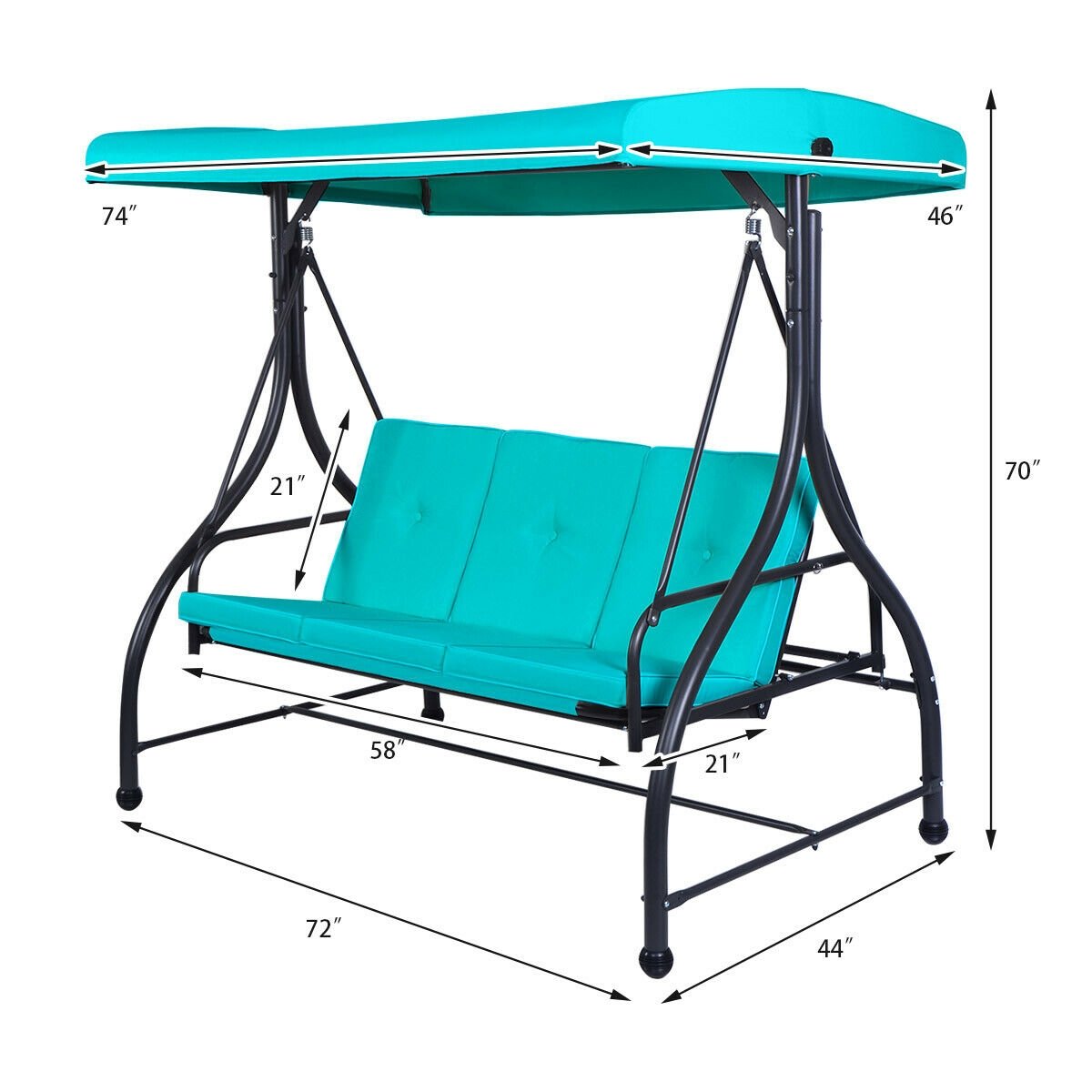 3 Seats Converting Outdoor Swing Canopy Hammock with Adjustable Tilt Canopy, Turquoise Porch Swings   at Gallery Canada