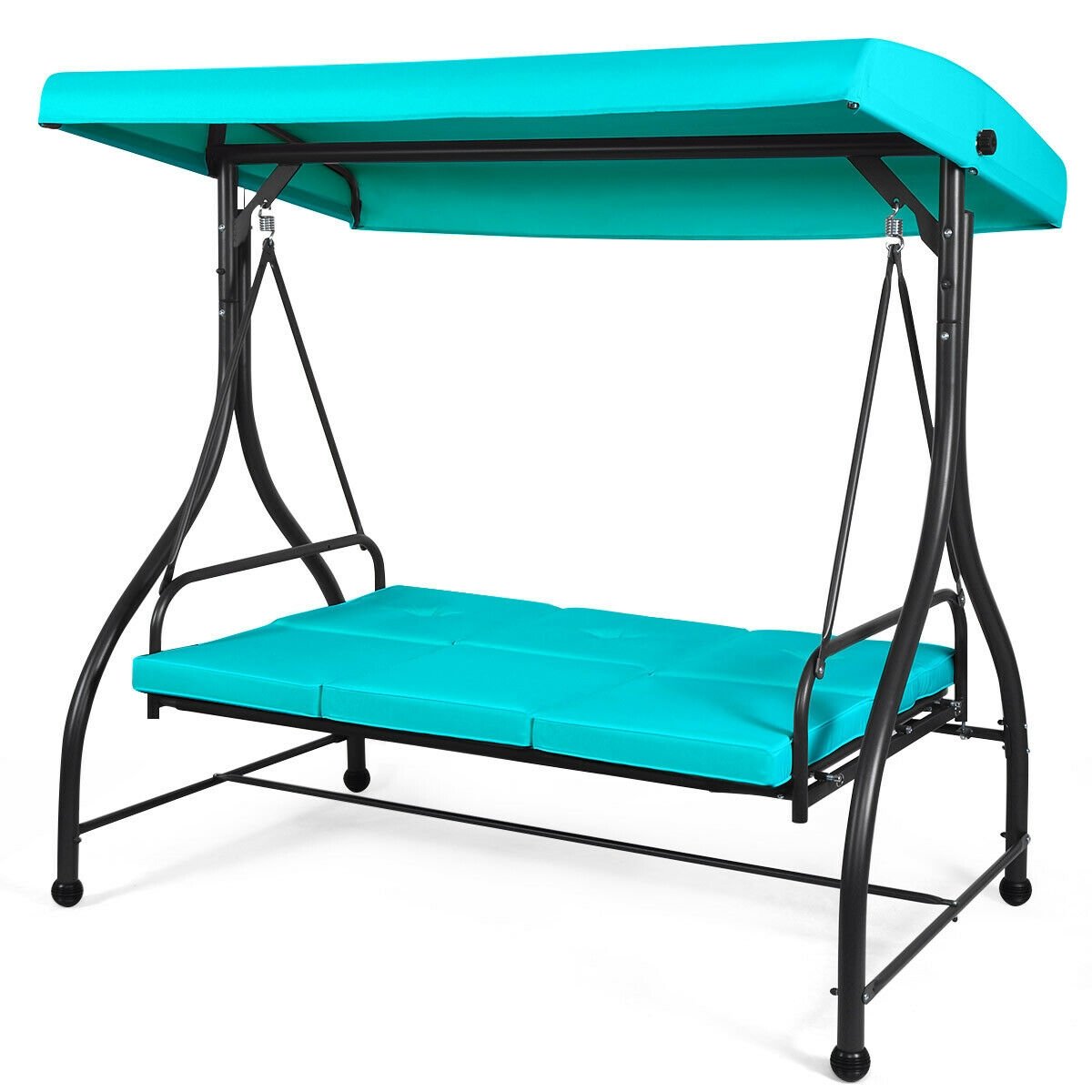 3 Seats Converting Outdoor Swing Canopy Hammock with Adjustable Tilt Canopy, Turquoise Porch Swings   at Gallery Canada