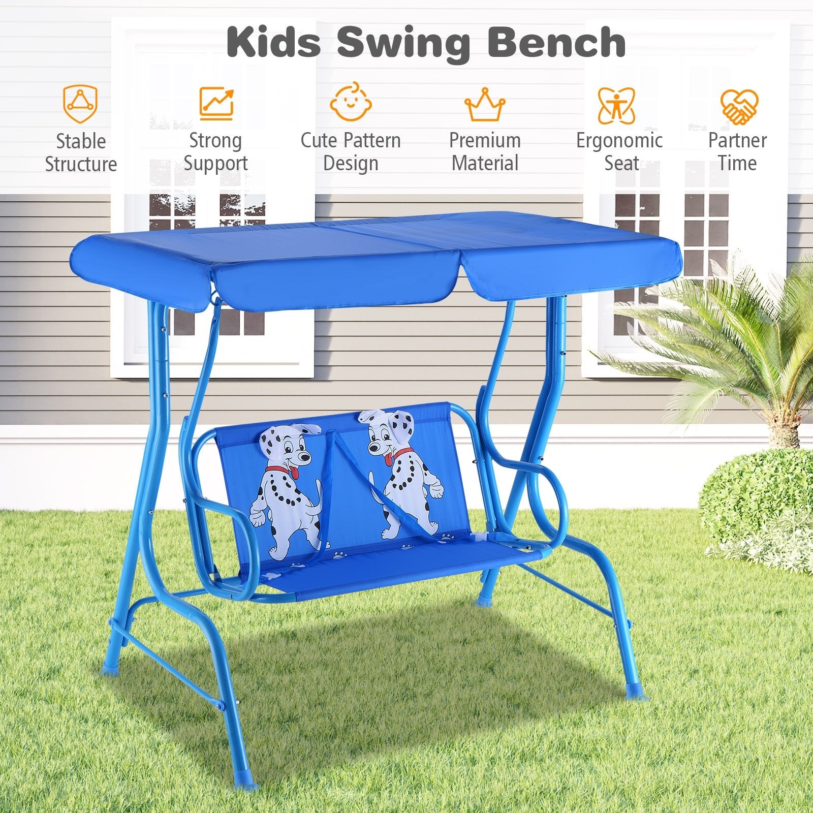 Outdoor Kids Patio Swing Bench with Canopy 2 Seats, Blue Porch Swings   at Gallery Canada