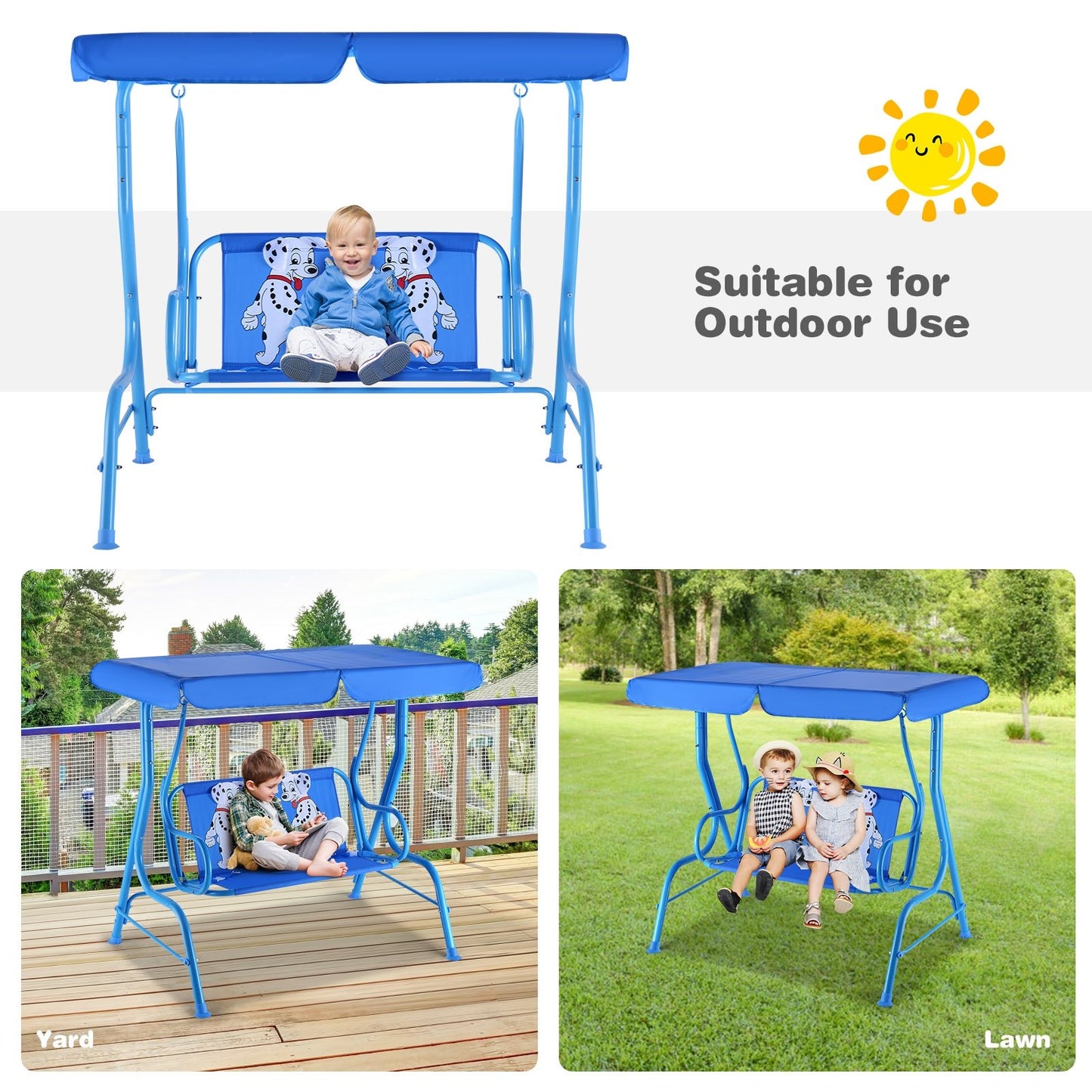 Outdoor Kids Patio Swing Bench with Canopy 2 Seats, Blue Porch Swings   at Gallery Canada