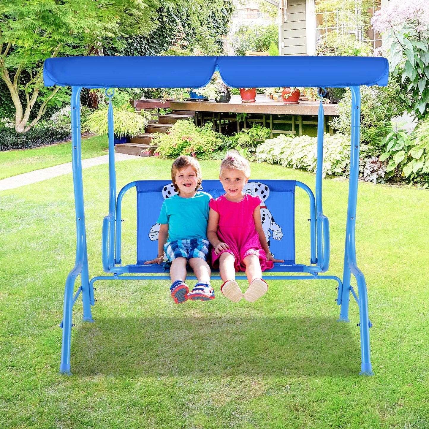 Outdoor Kids Patio Swing Bench with Canopy 2 Seats, Blue Porch Swings   at Gallery Canada